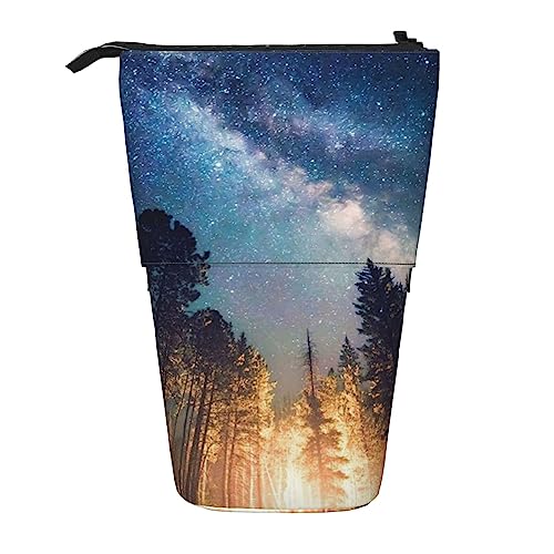 OPSREY Galaxy Night Sky Print Teleskop Federmäppchen Stifthalter Multifunktions Stehen Bleistift Tasche Für Frauen Männer, Schwarz , Einheitsgröße von OPSREY