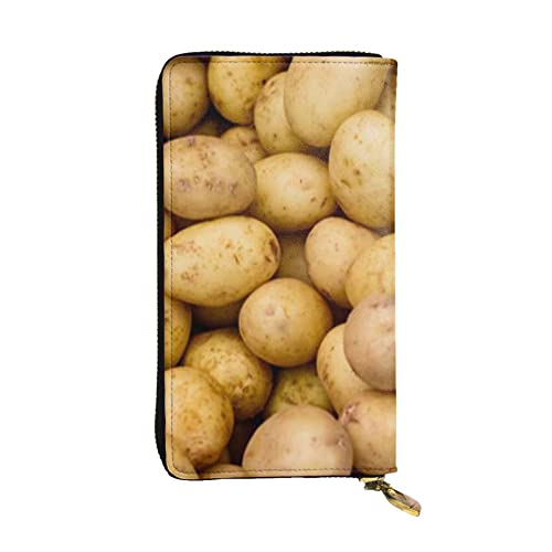 OPSREY Garden Potatoes bedruckte lange Geldbörse aus echtem Leder, Münzgeldbörse, Clutch, Reißverschluss, Karten-Aufbewahrungstasche von OPSREY