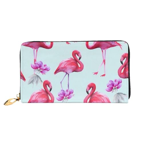 OPSREY Geldbörse mit Piratenflagge, bedruckt, echtes Leder, lange Clutch, tragbar, mit Reißverschluss, Pink Flamingos1, Einheitsgröße von OPSREY