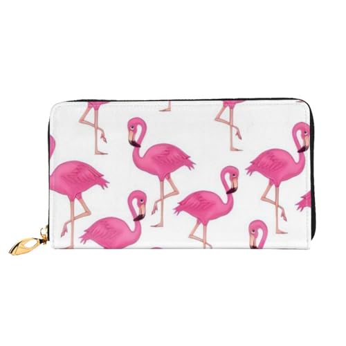 OPSREY Geldbörse mit Piratenflagge, bedruckt, echtes Leder, lange Clutch, tragbar, mit Reißverschluss, Rosa Flamingo, Einheitsgröße von OPSREY