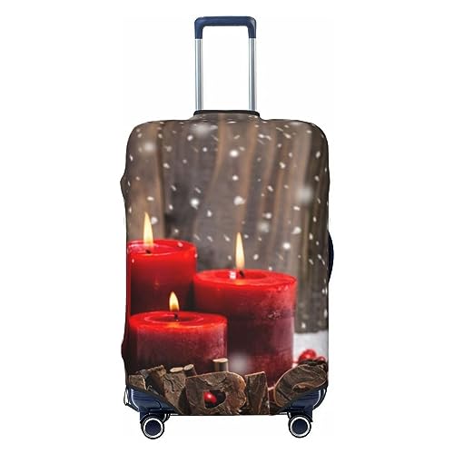 OPSREY Gepäckabdeckung Elastische Kofferabdeckung Personalisierte Doppelseitige Weihnachten Rote Kerzen Drucken Gepäckabdeckung Schutz Für 18-32 Zoll, Schwarz , L von OPSREY