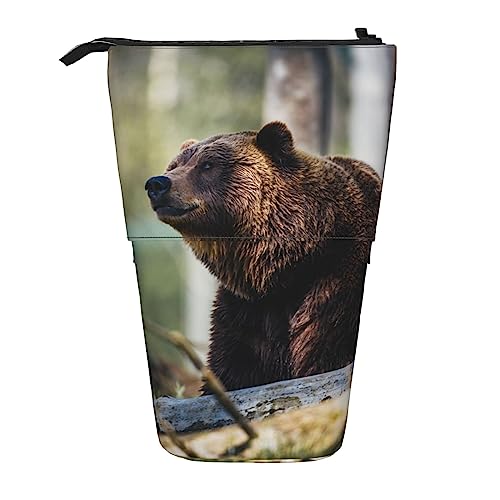 OPSREY Grizzly Federmäppchen mit Bären-Motiv, teleskopisch, Stifthalter, multifunktional, stehend, für Damen und Herren, Schwarz , Einheitsgröße von OPSREY