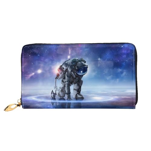 OPSREY Hammerhead Sharks Printed Echtes Leder Geldbörse Herren und Damen Lange Clutch Tragbar Reißverschluss Geldbörse, Galaxie Astronaut, Einheitsgröße von OPSREY