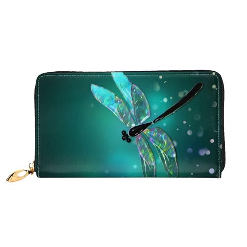 OPSREY Hammerhead Sharks Printed Echtes Leder Geldbörse Herren und Damen Lange Clutch Tragbar Reißverschluss Geldbörse, Galaxy Tier Libelle, Einheitsgröße von OPSREY