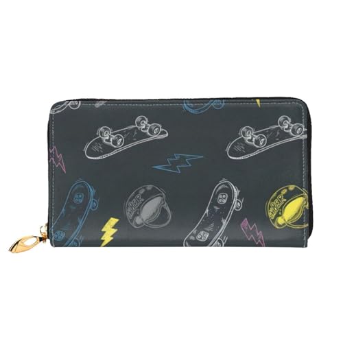 OPSREY Hammerhead Sharks Printed Echtes Leder Geldbörse Herren und Damen Lange Clutch Tragbar Reißverschluss Geldbörse, Graffiti-Skateboard, Einheitsgröße von OPSREY