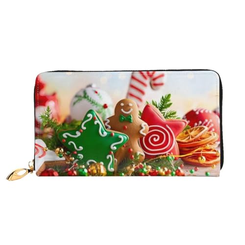 OPSREY Hammerhead Sharks Printed Echtes Leder Geldbörse Herren und Damen Lange Clutch Tragbar Reißverschluss Geldbörse, Lebkuchenmann Candy, Einheitsgröße von OPSREY