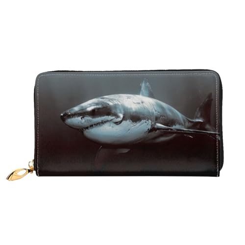 OPSREY Hammerhead Sharks Printed Echtes Leder Geldbörse Herren und Damen Lange Clutch Tragbar Reißverschluss Geldbörse, Weißer Hai, Einheitsgröße von OPSREY