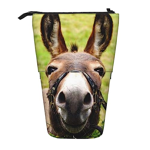 OPSREY Happy Donkey Print Teleskop Federmäppchen Stifthalter Multifunktions Stehen Bleistift Tasche Für Frauen Männer, Schwarz , Einheitsgröße von OPSREY