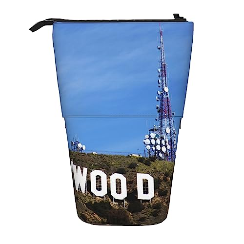 OPSREY Hollywood California Print Teleskop Federmäppchen Stifthalter Multifunktions Stehen Bleistift Tasche Für Frauen Männer, Schwarz , Einheitsgröße von OPSREY