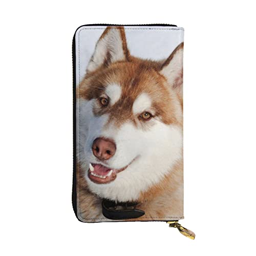 OPSREY Huskies Print Lange Geldbörse Leder Frauen Reißverschluss Rund Geldbörse Clutch Tasche Reise Kartenhalter Geldbörse, Schwarz, Einheitsgröße, Schwarz , Einheitsgröße von OPSREY