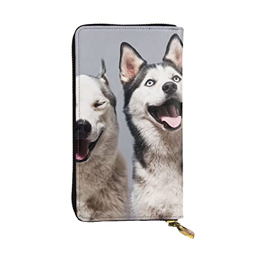 OPSREY Husky Print Lange Geldbörse Leder Frauen Reißverschluss Rund Geldbörse Clutch Tasche Reise Kartenhalter Geldbörse, Schwarz, Einheitsgröße, Schwarz , Einheitsgröße von OPSREY