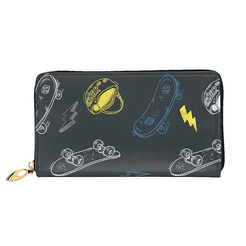 OPSREY I Love French Bulldog bedruckte Geldbörse aus echtem Leder für Herren und Damen, lange Clutch, tragbar, mit Reißverschluss, Graffiti-Skateboard, Einheitsgröße von OPSREY