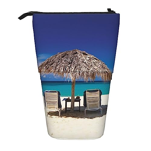 OPSREY Jamaica Beach Print Teleskop Federmäppchen Stifthalter Multifunktions Stehen Bleistift Tasche Für Frauen Männer, Schwarz , Einheitsgröße von OPSREY