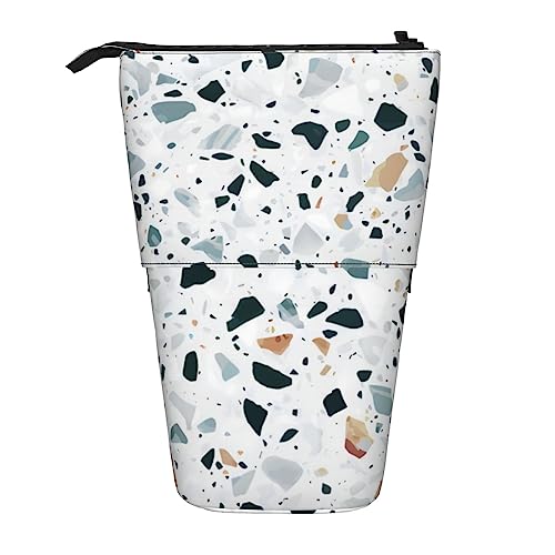 OPSREY Junge Pinguine mit Schnee Gedruckt Einziehbare Bleistift Fall Vertikale Organizer Schreibwaren Organizer Tragbare Reißverschluss Bleistift Beutel, Weiß Terrazzo, Einheitsgröße, Münzbeutel von OPSREY