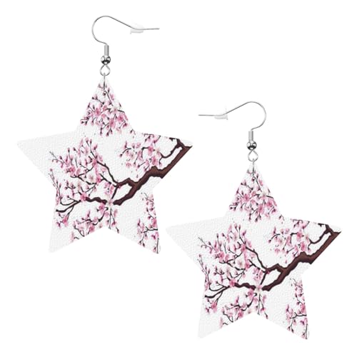 OPSREY Kirschblüten Baum gedruckt Damen Leder Ohrringe Stern Ohrringe Leichte Baumeln Ohrringe, Einheitsgröße, Kunstleder von OPSREY