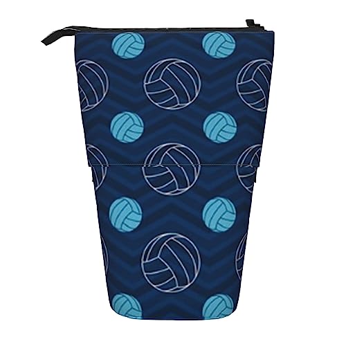 OPSREY Köstliche Süße Ramen Gedruckt Vertikale Bleistift Fall Retractable Bleistift Tasche Tragbare Schreibwaren Tasche, Blau Volleyball, Einheitsgröße, Münzbeutel von OPSREY