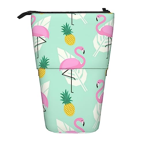 OPSREY Köstliche Süße Ramen Gedruckt Vertikale Bleistift Fall Retractable Bleistift Tasche Tragbare Schreibwaren Tasche, Pinke Flamingo Ananas, Einheitsgröße, Münzbeutel von OPSREY