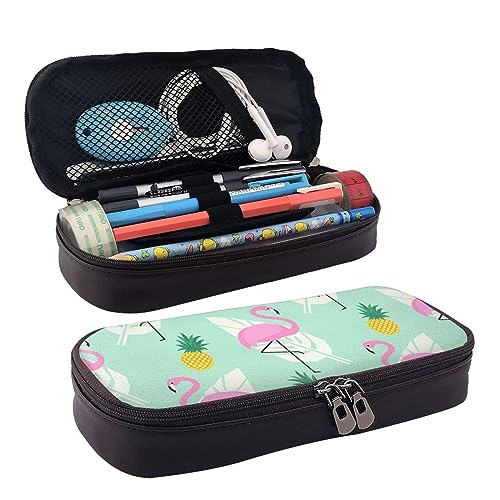 OPSREY Köstliche süße Ramen bedruckte Leder-Klappe Federmäppchen Tragbare Schreibwaren Tasche Handy Organizer, Pinke Flamingo Ananas, Einheitsgröße, Münzbeutel von OPSREY