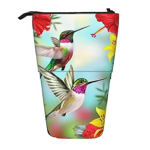 OPSREY Kolibris Rote Blume Hibiskus Gedruckt Vertikale Bleistift Tasche Einziehbare Schreibwaren Organizer Tragbare Veranstalter von OPSREY