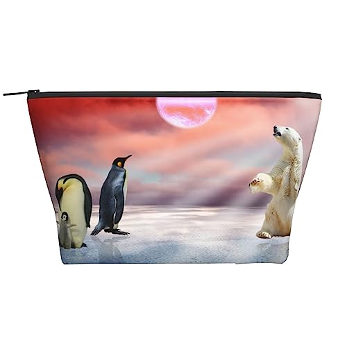 OPSREY Kosmetiktasche mit Eisbär- und Pinguin-Druck, tragbar, wasserdicht, mit Reißverschluss, Kulturbeutel für Frauen, Reisen, Schwarz, Einheitsgröße, Schwarz , Einheitsgröße von OPSREY