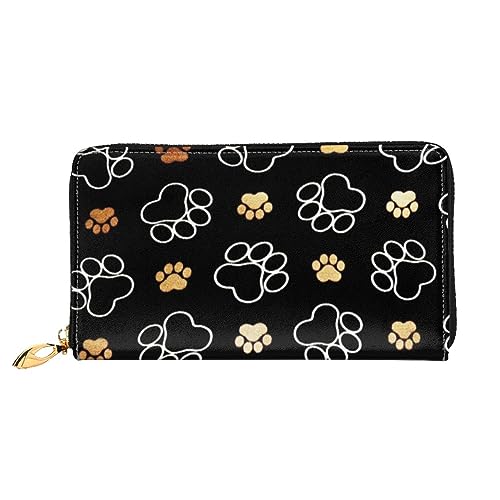 OPSREY Lächeln Rosa Schwein Gedruckt Lange Echtes Leder Geldbörse Geldbörse Clutch Brieftasche Reißverschluss Karte Lagerung Tasche, Hundepfotenmotiv, Einheitsgröße von OPSREY