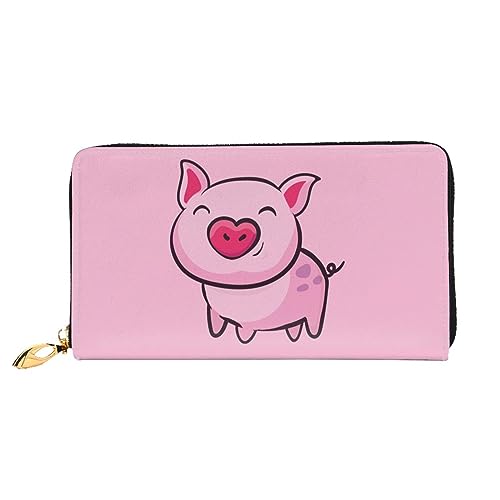 OPSREY Lächeln Rosa Schwein Gedruckt Lange Echtes Leder Geldbörse Geldbörse Clutch Brieftasche Reißverschluss Karte Lagerung Tasche, Smile Pink Pig, Einheitsgröße von OPSREY