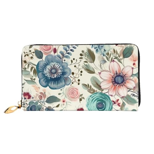 OPSREY Lange Clutch aus Leder, Motiv: Berg, Ozean, bedruckt, Damen, Reisebrieftasche, Kreditkartenetui, Moderne Bohemia-Blume, Einheitsgröße von OPSREY