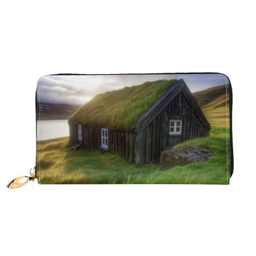 OPSREY Leder Stiefel Bedruckt Leder Lange Clutch Geldbörse Damen Reisebrieftasche Kreditkarte Geldbörse, Islandhütte, Einheitsgröße von OPSREY