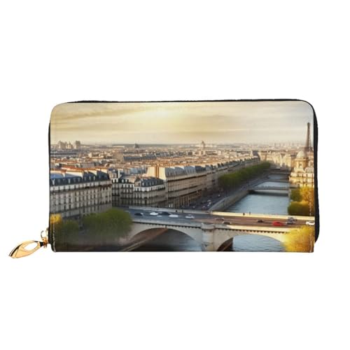 OPSREY Leder Stiefel Bedruckt Leder Lange Clutch Geldbörse Damen Reisebrieftasche Kreditkarte Geldbörse, Landscape Paris, Einheitsgröße von OPSREY