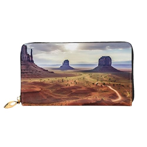 OPSREY Leder Stiefel Bedruckt Leder Lange Clutch Geldbörse Damen Reisebrieftasche Kreditkarte Geldbörse, Landschaft des Monuments Valley, Einheitsgröße von OPSREY