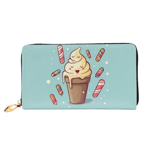 OPSREY Leder Stiefel Bedruckt Leder Lange Clutch Geldbörse Damen Reisebrieftasche Kreditkarte Geldbörse, ice cream, Einheitsgröße von OPSREY