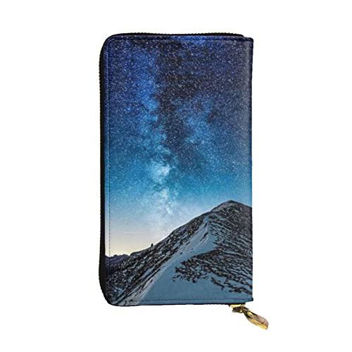 OPSREY Light Mountain Print Lange Geldbörse Leder Frauen Reißverschluss Rund Geldbörse Clutch Tasche Reise Kartenhalter Geldbörse, Schwarz, Einheitsgröße, Schwarz , Einheitsgröße von OPSREY