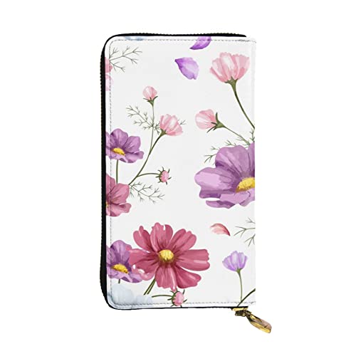 OPSREY Little Flower Print Lange Geldbörse Leder Frauen Reißverschluss Rund Geldbörse Clutch Tasche Reise Kartenhalter Geldbörse, Schwarz, Einheitsgröße, Schwarz , Einheitsgröße von OPSREY