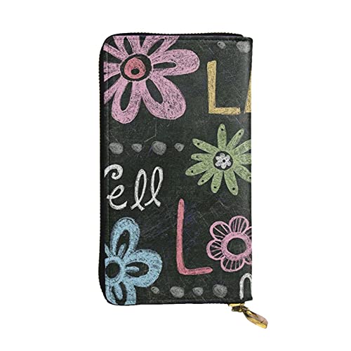 OPSREY Live Love Kreidetafel-Druck Lange Geldbörse Leder Frauen Reißverschluss Rund Geldbörse Clutch Tasche Reise Kartenhalter Geldbörse, Schwarz, Einheitsgröße, Schwarz , Einheitsgröße von OPSREY