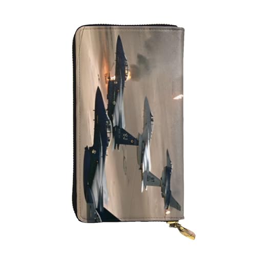 OPSREY Loon Birds Printed Leather Long Clutch Wallet Portable Zip Wallet Genuine Leather Purse, Jet Fighter, Einheitsgröße von OPSREY