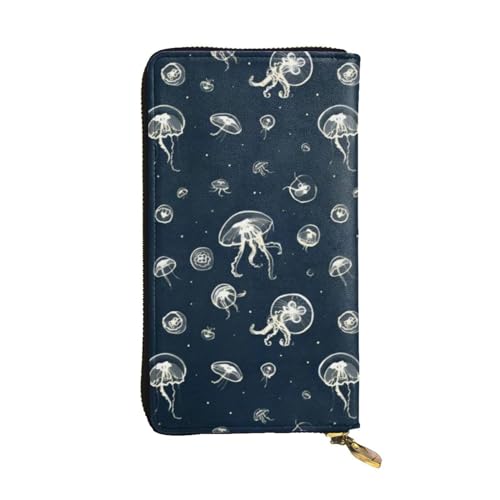 OPSREY Loon Birds Printed Leather Long Clutch Wallet Portable Zip Wallet Genuine Leather Purse, Quallenmuster, Einheitsgröße von OPSREY