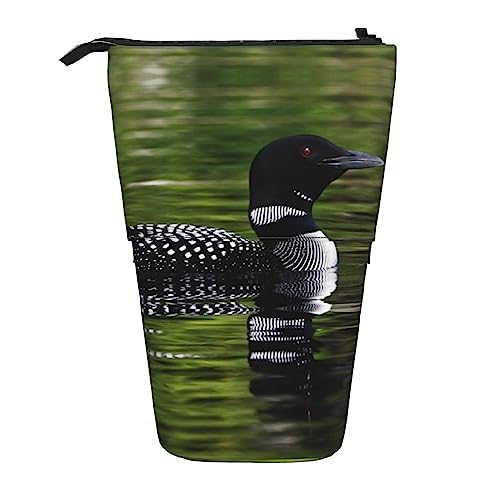 OPSREY Loon Nature Federmäppchen mit Vogelmotiv, teleskopisch, Stifthalter, multifunktional, stehend, für Damen und Herren, Schwarz , Einheitsgröße von OPSREY