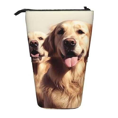 OPSREY Lovely Golden Dog Print Teleskop Federmäppchen Stifthalter Multifunktions Stehen Bleistift Tasche Für Frauen Männer, Schwarz , Einheitsgröße von OPSREY