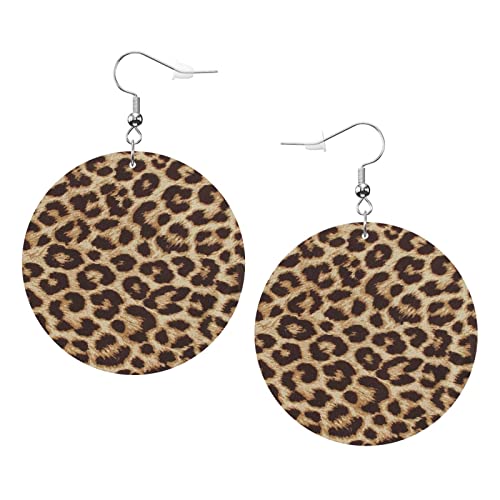 OPSREY Lustige Leopardenmuster gedruckt Mode Runde Ohrring Leder Ohrstecker baumeln dekorative Ohrring, Einheitsgröße, Kunstleder von OPSREY