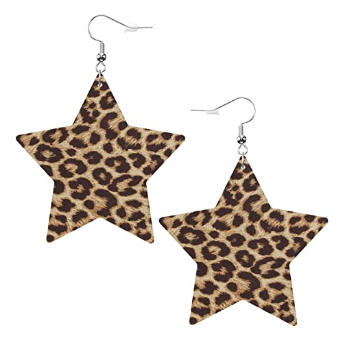 OPSREY Lustige Leopardenmuster gedruckt Mode Stern Ohrring Leder Ohrstecker baumeln dekorative Ohrring, Einheitsgröße, Kunstleder von OPSREY