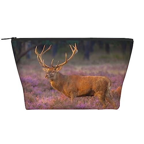 OPSREY Männlicher roter Hirsch-Druck-Make-up-Tasche, Kosmetiktasche, tragbar, wasserdicht, Reißverschluss, Kulturbeutel für Frauen, Reisen, schwarz, Einheitsgröße, Schwarz , Einheitsgröße von OPSREY