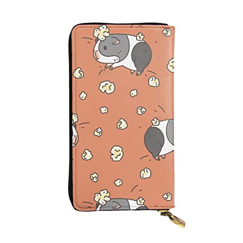 OPSREY Meerschweinchen und Popcorn Print Lange Geldbörse Leder Frauen Reißverschluss Rund Geldbörse Clutch Tasche Reise Kartenhalter Geldbörse, Schwarz, Einheitsgröße, Schwarz , Einheitsgröße von OPSREY