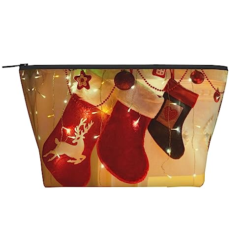 OPSREY Merry Christams Kosmetiktasche mit Strümpfen bedruckt, tragbar, wasserdicht, Reißverschluss, Kulturbeutel für Frauen, Reisen, Schwarz, Einheitsgröße, Schwarz , Einheitsgröße von OPSREY