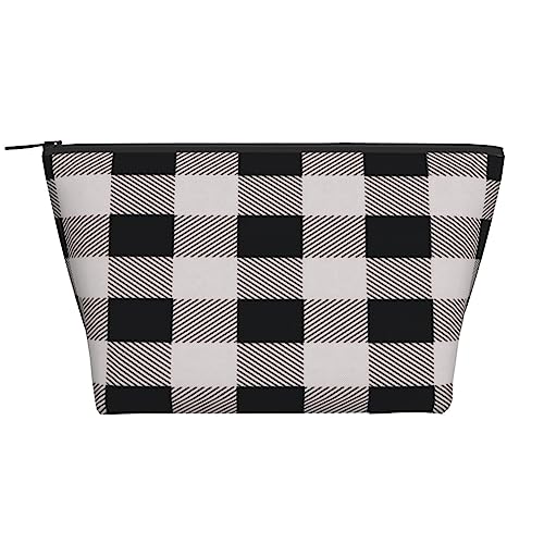 OPSREY Monochrome Plaid Print Make-up Tasche Kosmetiktasche Tragbare Wasserdichte Reißverschluss Kulturbeutel Für Frauen Reisen, Schwarz, Einheitsgröße, Schwarz , Einheitsgröße von OPSREY