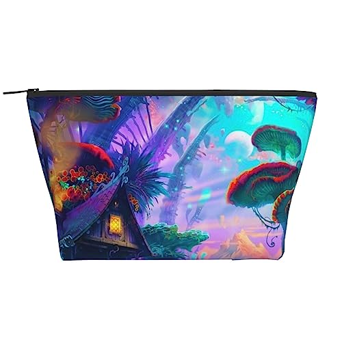 OPSREY Mysterious Pilz Print Make-up Tasche Kosmetiktasche Tragbare Wasserdichte Reißverschluss Kulturbeutel Für Frauen Reisen, Schwarz, Einheitsgröße, Schwarz , Einheitsgröße von OPSREY