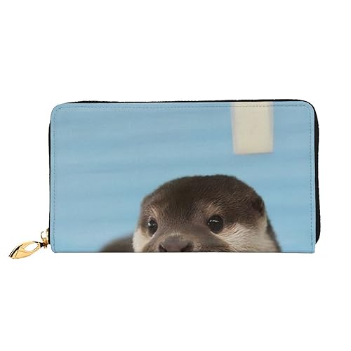 OPSREY Nette Otter Gedruckt Echtes Leder Brieftasche Männer und Frauen Lange Kupplung Tragbare Reißverschluss Brieftasche, Niedlicher Otter1, Einheitsgröße von OPSREY