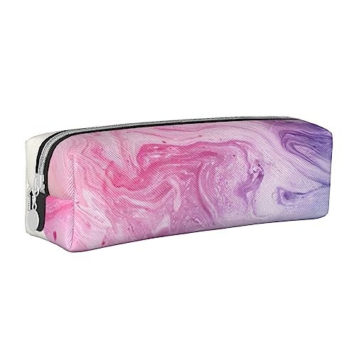 OPSREY Nette Tier Fuchs Blume Gedruckt Leder Bleistift Tasche Runde Schreibwaren Fall mit Reißverschluss Tragbare Bleistift Fall, Bunte Marmor-Pastell-Pink, Blau, Violett, Einheitsgröße, Münzbeutel von OPSREY