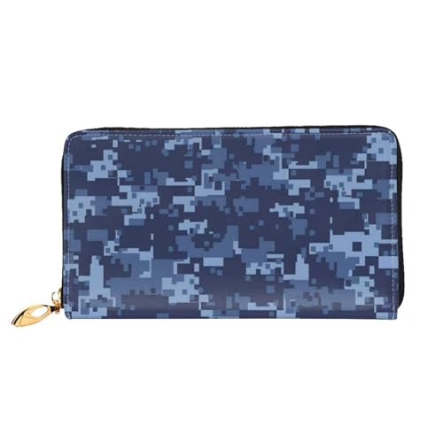 OPSREY Niedliche Baby-Pinguin-Skizze gedruckt echtes Leder Geldbörse Herren und Damen Lange Clutch Tragbare Reißverschluss Geldbörse, Camouflage-Muster, Einheitsgröße von OPSREY