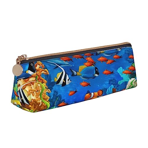 OPSREY Ocean Underwater Delphin Fish Printed Triangle Pencil Pouch Zipper Pencil Bag Stationery Case Portable Organizer, Ocean Tropical Fish Coral Undersea World, Einheitsgröße, Münzbeutel von OPSREY