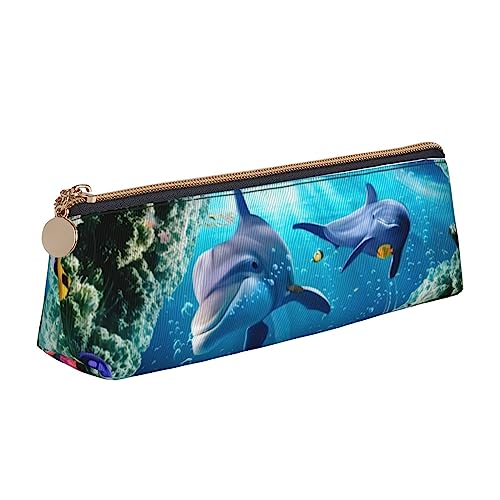 OPSREY Ocean Underwater Delphin Fish Printed Triangle Pencil Pouch Zipper Pencil Bag Stationery Case Portable Organizer, Ozean Unterwasser-Delfinfisch, Einheitsgröße, Münzbeutel von OPSREY